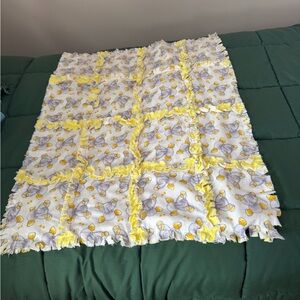 Handmade Yellow & White Elephant Patchwork Baby Blanket - Soft Nursery Throw